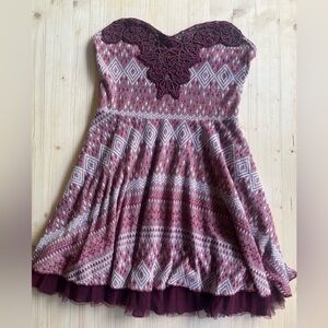 Free People Burgundy Strapless Minidress
